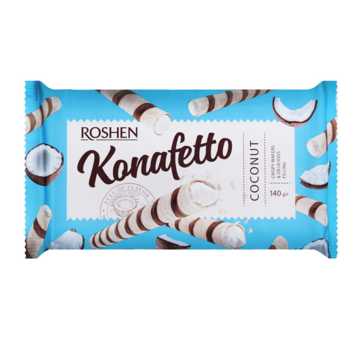 Roshen Konafetto Wafer Rolls with Coconut Filling, 140g