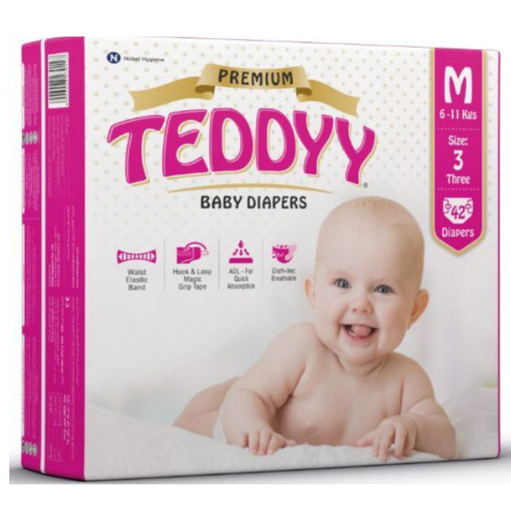 Teddyy Baby Diapers Premium Size Medium, 6-11kg, 42 Counts