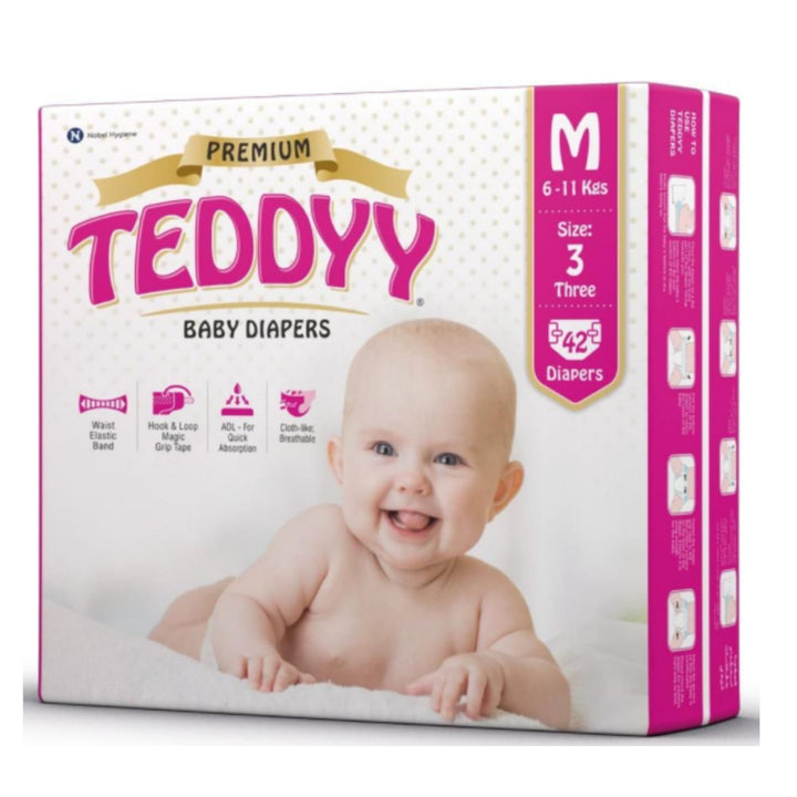 Teddyy Baby Diapers Premium Size Medium, 6-11kg, 42 Counts