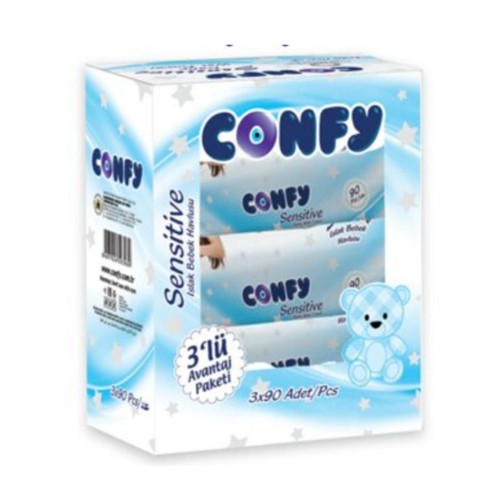 CONFY Sensitive Baby Wet Towel Blue, 3 X 90 Pcs