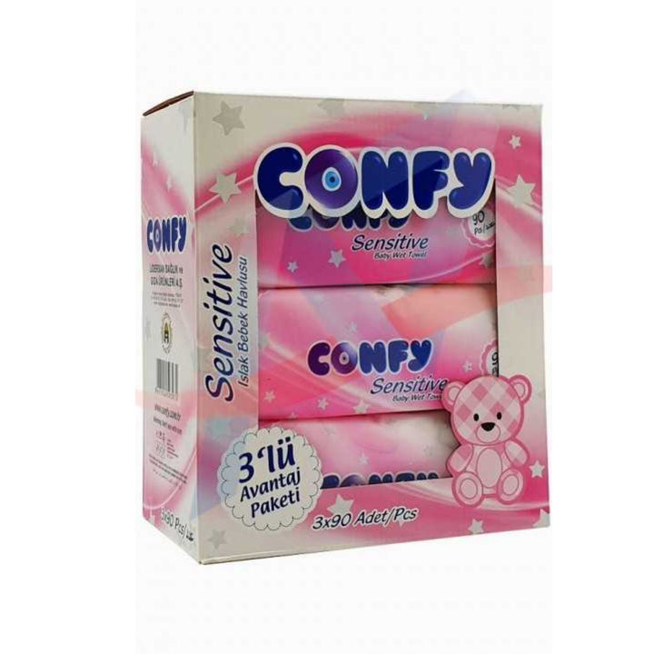 CONFY Sensitive Baby Wet Towel Pink, 3 x 90 Pcs