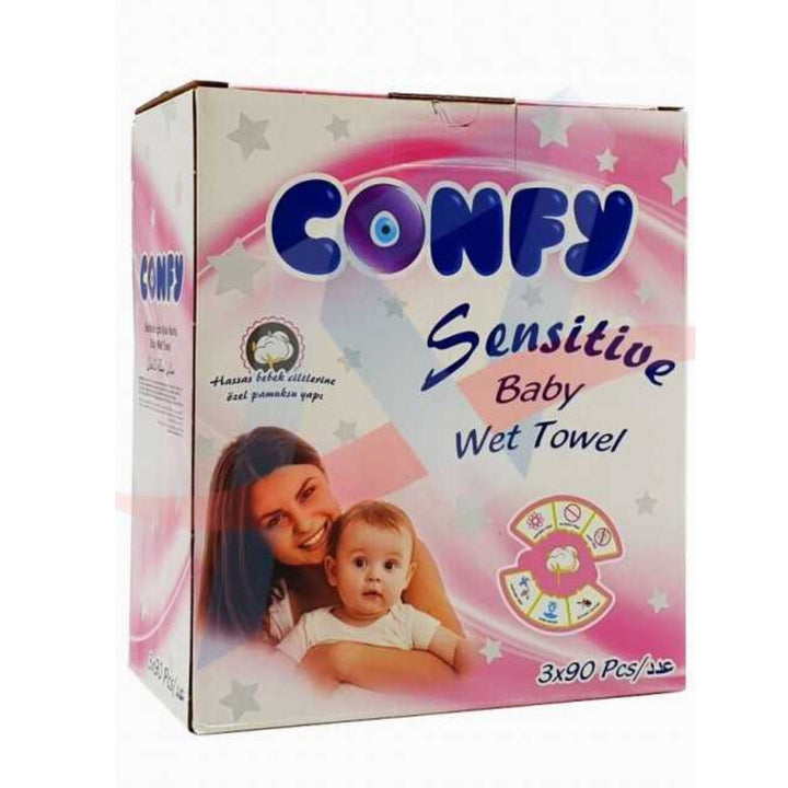 CONFY Sensitive Baby Wet Towel Pink, 3 x 90 Pcs