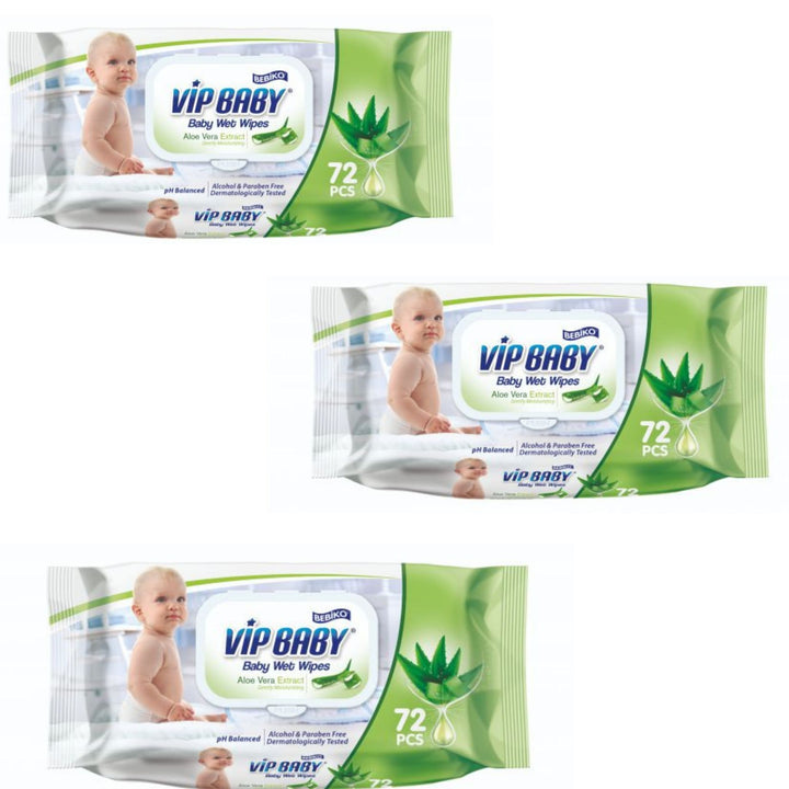 Bebiko VIP Baby Wet Wipes, 3 x 72pcs