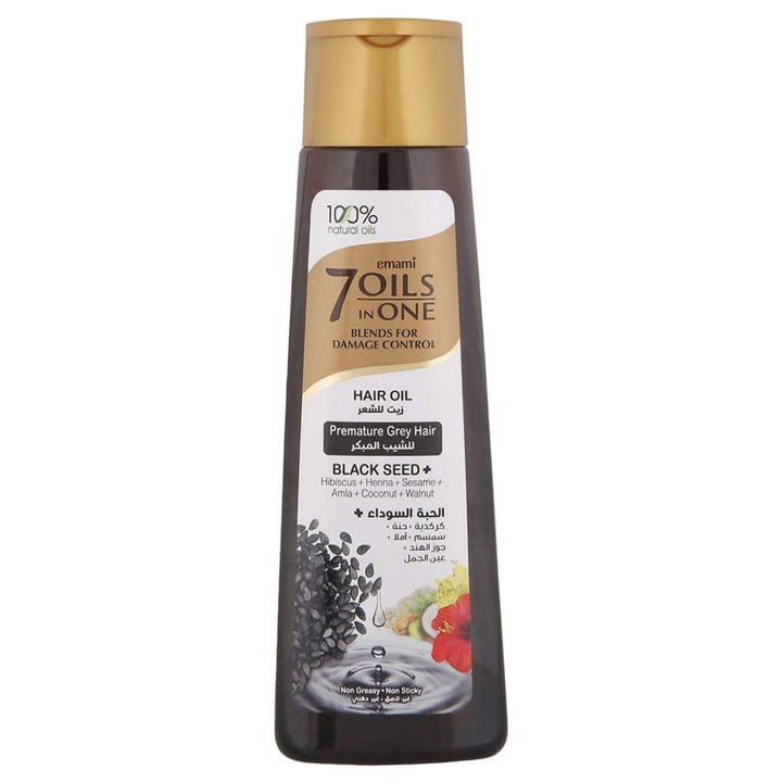 Emami 7 oils in 1 Blends For Damage Control Hair Oil for Premature Grey Hai Blackseed, 300 ml