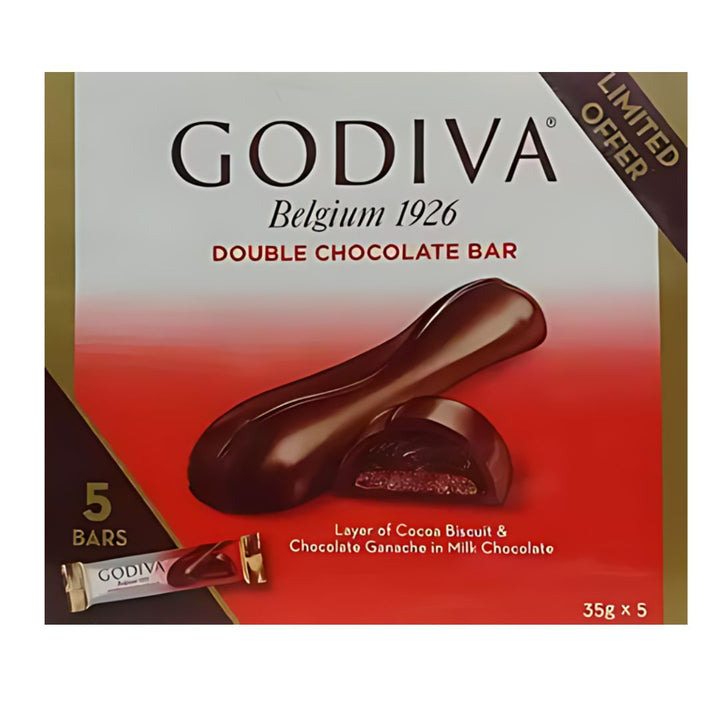 Godiva Belgium Double Chocolate Bar Layer of Cocoa Biscuit & Ganache in Milk Chocolate Bars, 175g