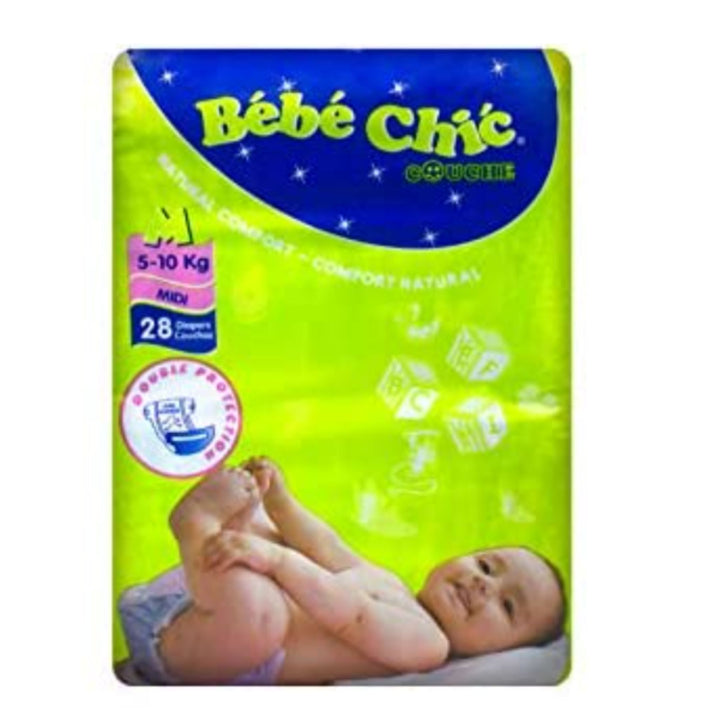 Bebe Chic Baby Diapers Double Protection, Medium, 5-10 Kg, 28 Pcs