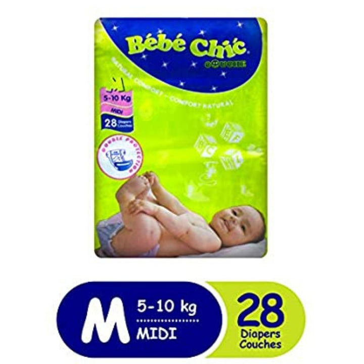 Bebe Chic Baby Diapers Double Protection, Medium, 5-10 Kg, 28 Pcs