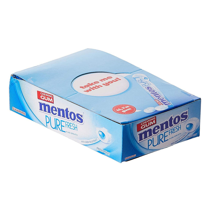 Mentos Pure Fresh Sugar Free Fresh Mint With Green Tea Extract Chewing Gum, 16 Rolls x 9 Pieces, 252g