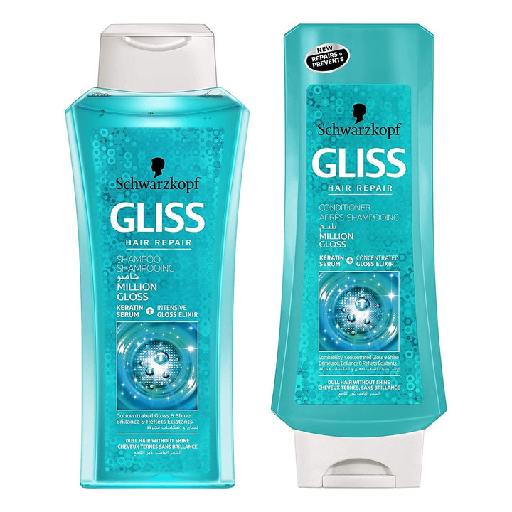 Schwarzkopf Professional Gliss Hair Repair Shampoo Million Gloss, 400ml And Schwarzkopf Professional Gliss Hair Repair Conditioner Million Gloss, 200ml