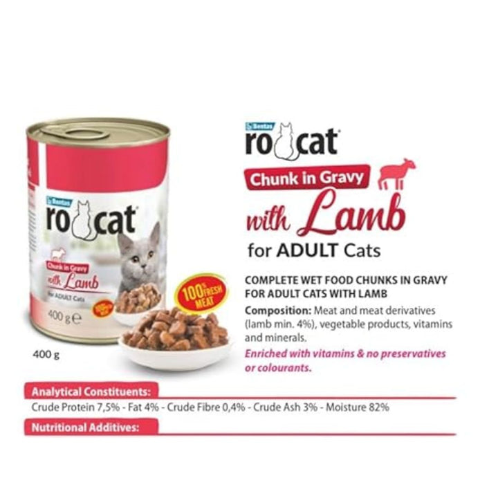 RoCat Complete Wet Food Chunks In Gravy For Adult Cats With Lamb 400g