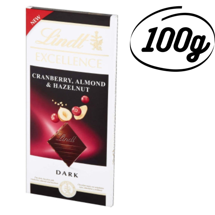 Lindt Excellence Cranberry, Almond & Hazelnut Dark Chocolate Bar, 100g