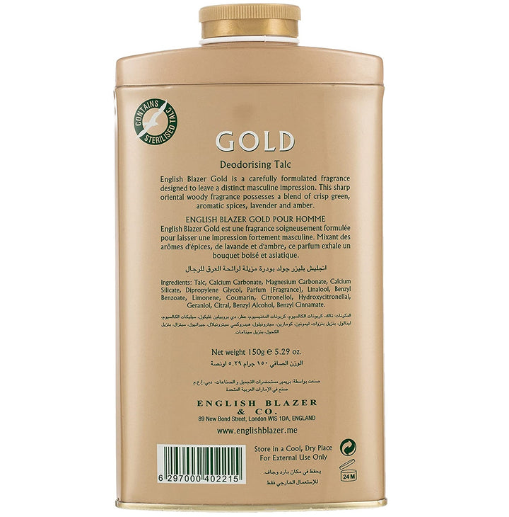 English Blazer Gold Talc Deodorising Talc for Men, 150 g