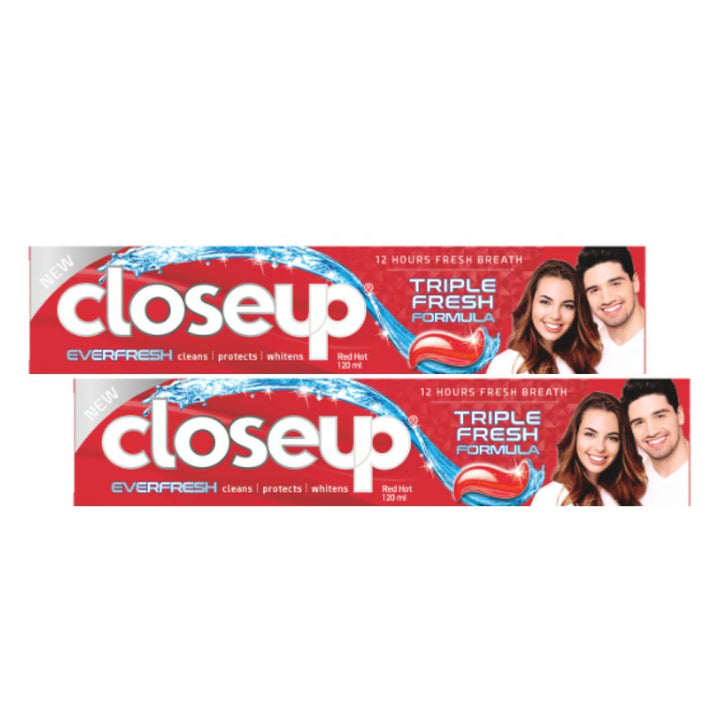 Close Up Triple Fresh Gel Toothpaste, for 12 hours fresh breath, Red Hot Flavor, 2x120ml