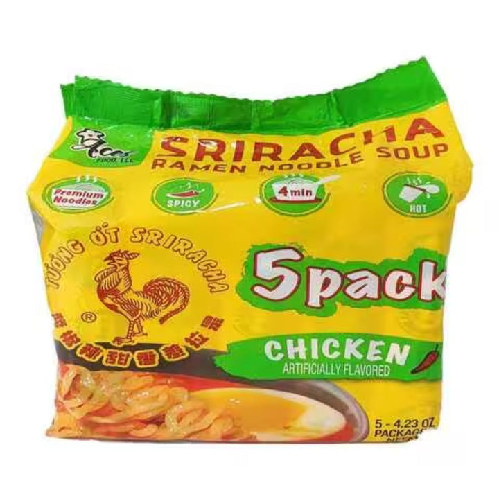 Aces Food Chicken Flavoured Sriracha Ramen Noodle Soup, 5x120g