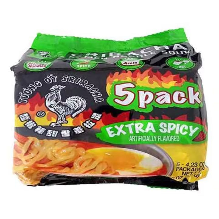 Aces Food Extra Spicy Flavoured Sriracha Ramen Noodle Soup, 5x120g