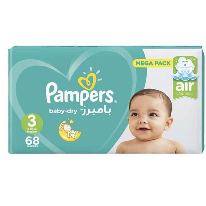 Pampers Baby-Dry Diapers, Size 3, Midi, 6-10kg, Mega Pack, 68 Count