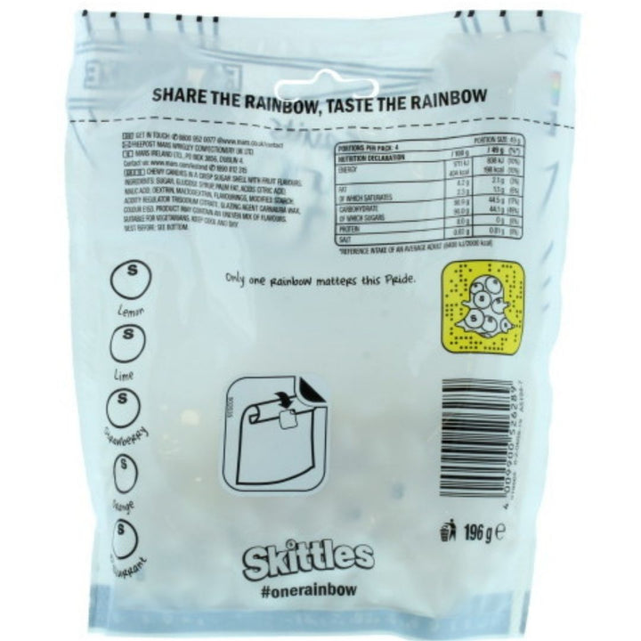 Skittles Fruits White Sweets Pride Pouch Bag, 196g