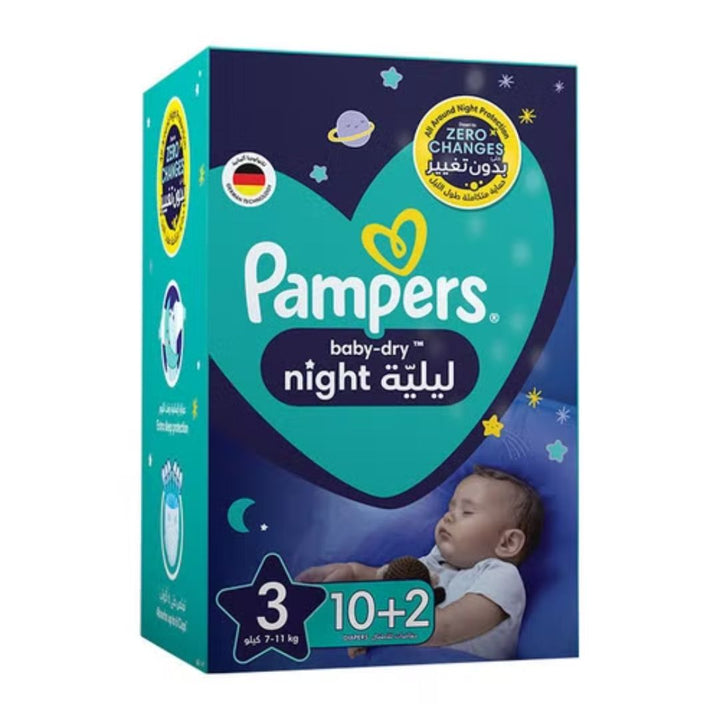 Baby-Dry Night Diapers For Extra Sleep Protection, Size 3, 7-11Kg, 12Pcs