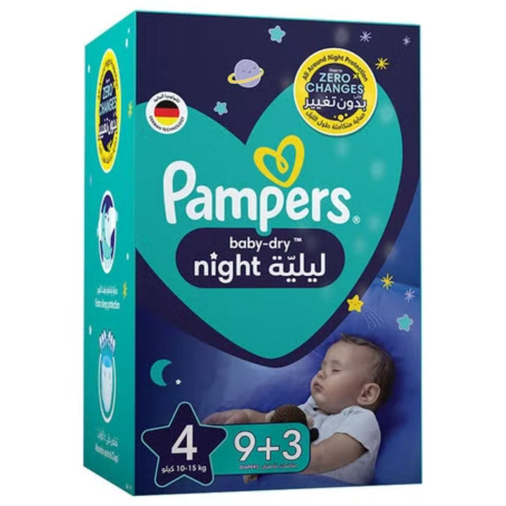 Baby-Dry Night Diapers For Extra Sleep Protection, Size 4, 10-15Kg, 12Pcs