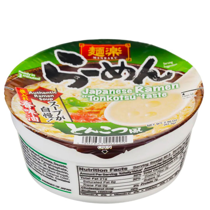 Menraku Japanese Ramen "Tonkotsu" Taste Instant Cup Noodle, 82.3g