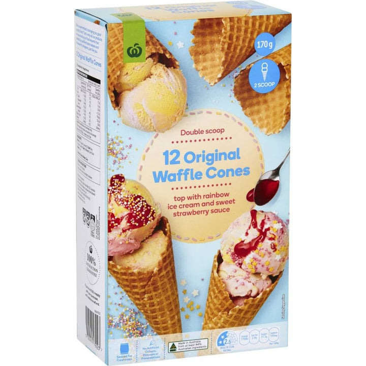 Woolworths Natural Plain Waffle Cones, 170g