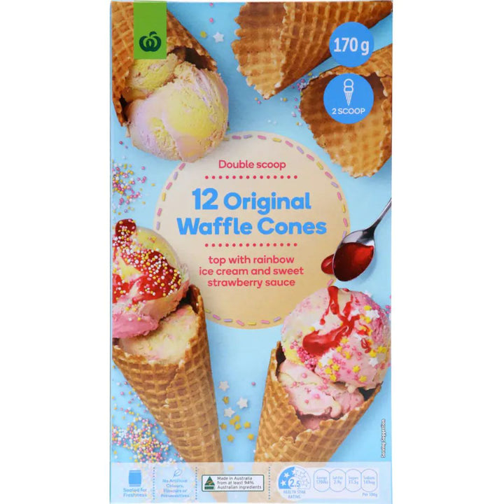 Woolworths Natural Plain Waffle Cones, 170g