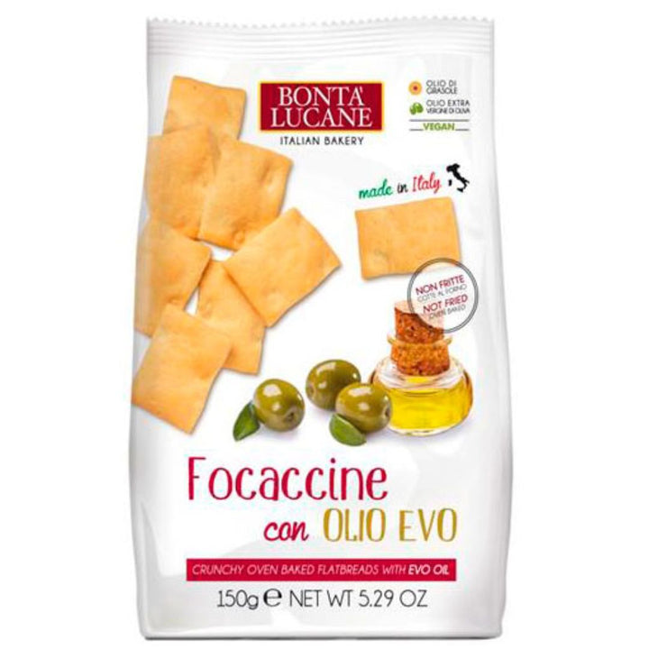 Bonta Crunchy Oven Baked Flat Breads (Lucane Focaccine) with Olive Oil, 150g