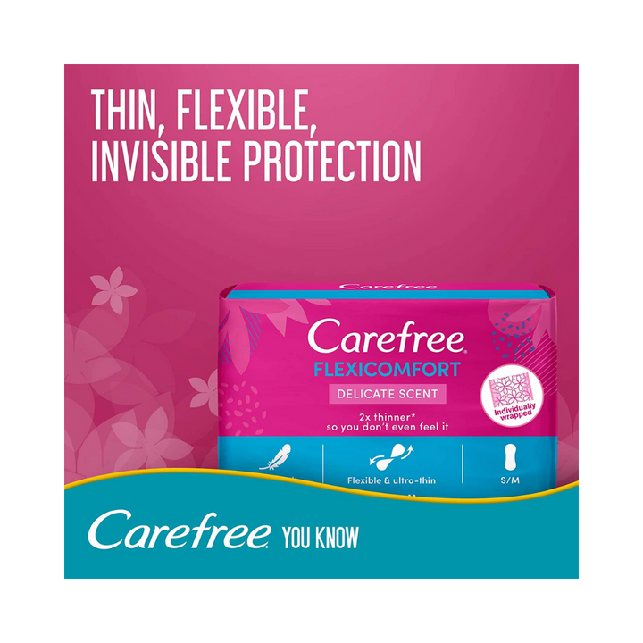 Carefree Daily Panty Liners, FlexiComfort, Delicate Scent, Pack of 40 + 20 Free