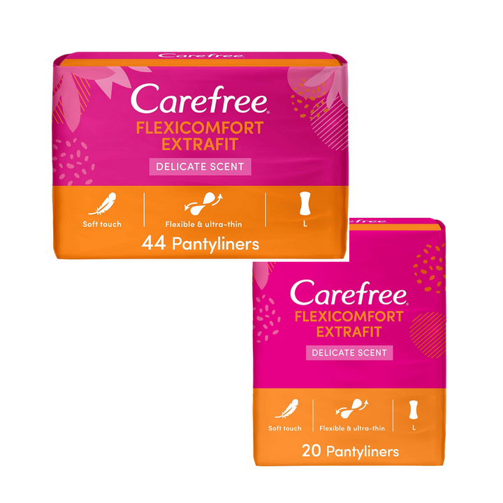 Carefree Daily Panty Liners, FlexiComfort Extra Fit, Delicate Scent, Pack of 40 + 20 Free