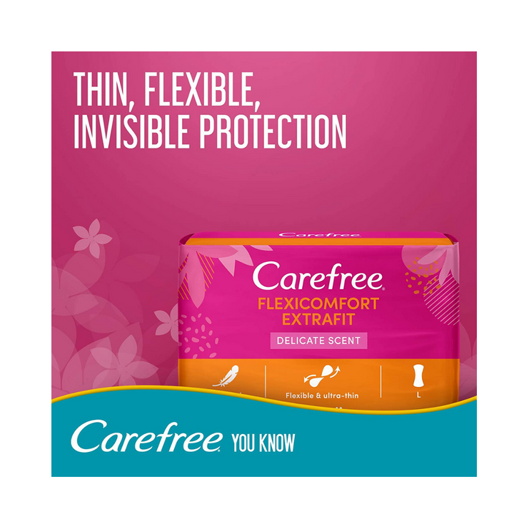 Carefree Daily Panty Liners, FlexiComfort Extra Fit, Delicate Scent, Pack of 40 + 20 Free