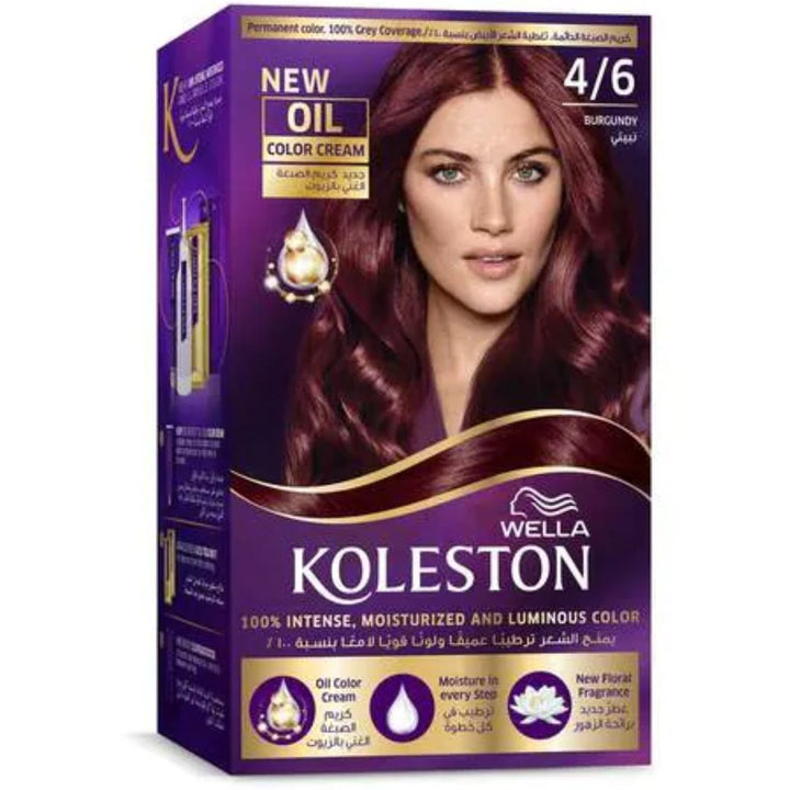 Wella Koleston Permanent Hair Color Kit 4/6 Burgundy, 50+50+22+20ml