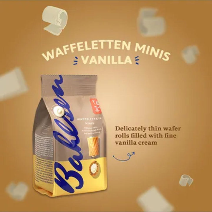 Bahlsen Waffeletten Mini Thin Wafer Rolls Filled with Vanilla Cream Filling, 75g