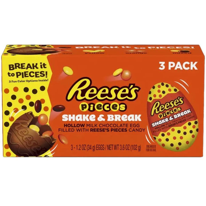 Reese's Pieces Shake & Break Hollow Milk Chocolate Egg Filled With Reese's Pieces Candy 3 pack, 102g