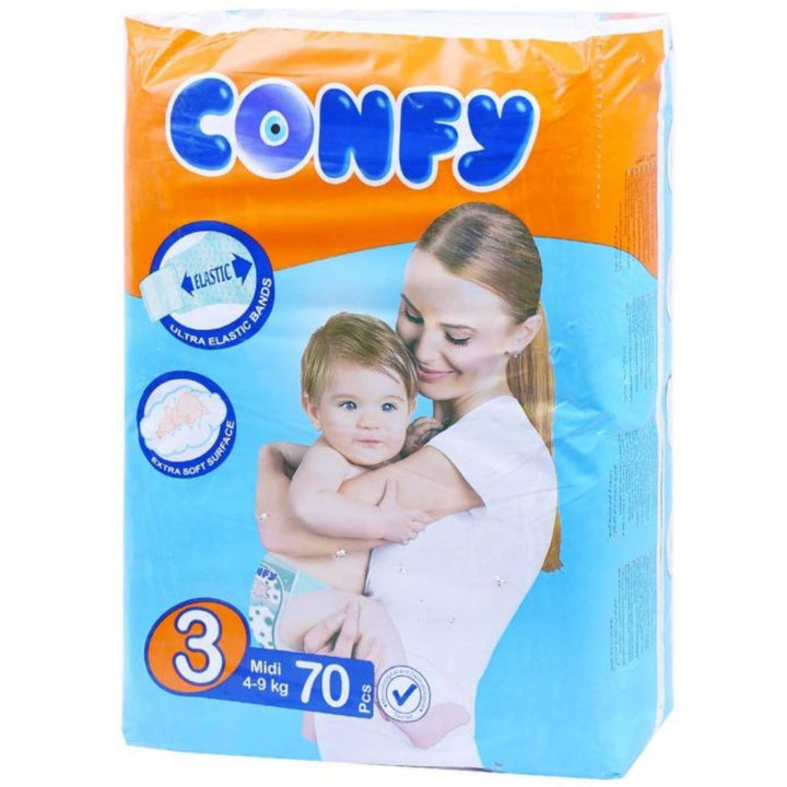 Confy Baby Diapers, Size -3, 4-9 Kg 70 Pcs