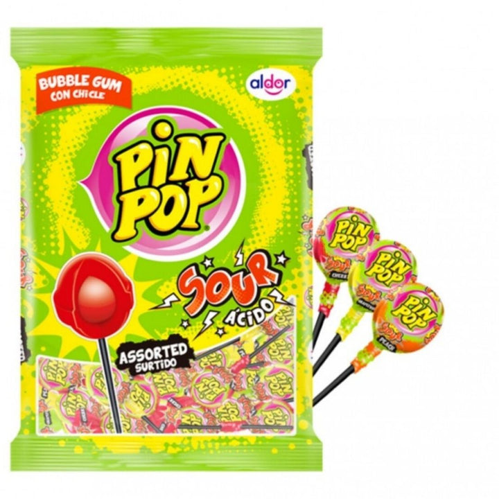 Pin Pop Sour Assorted Surtido Lollipop, 816g