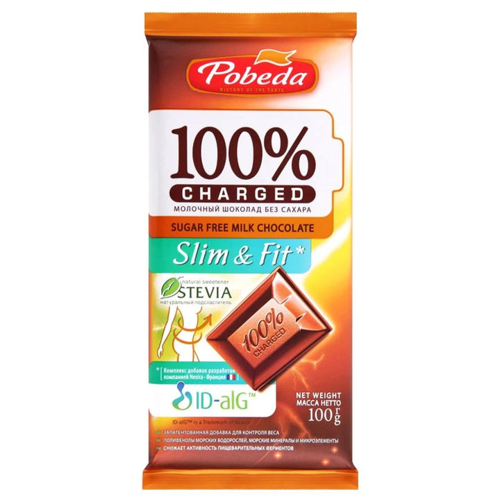 Pobeda 100% Charged Sugar Free Milk Chocolate Slim & Fit Stevia, 100g