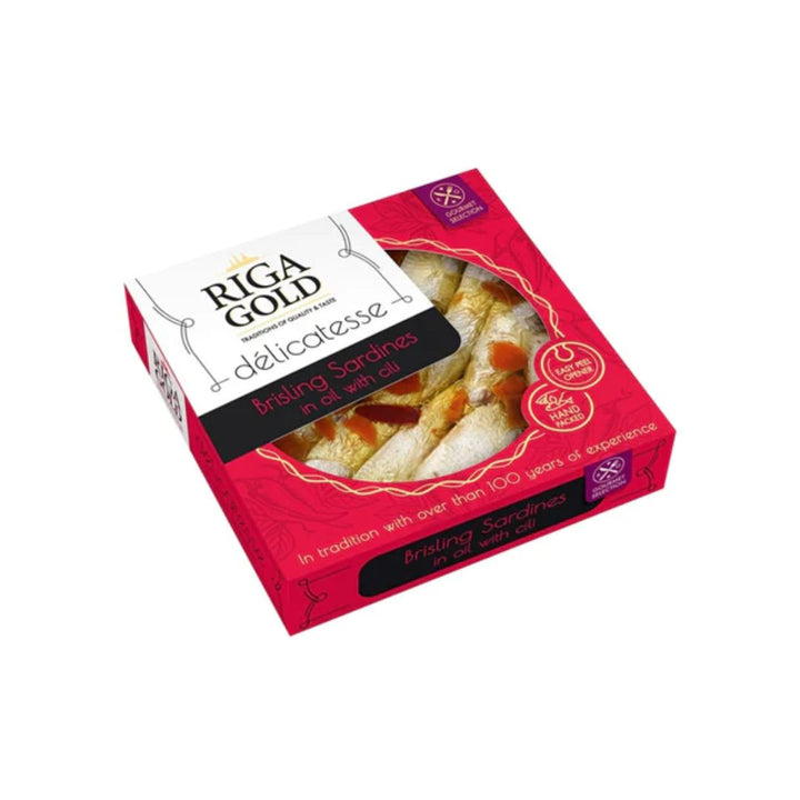 Riga Gold Delicatesse Brisling Sardnies In Olive Oil With Chili, 120g