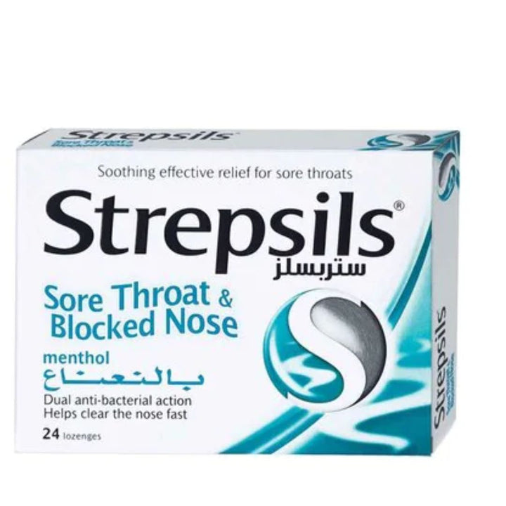 Strepsils Sore Throat And Blocked Nose Relief Menthol Lozenges, 24 count