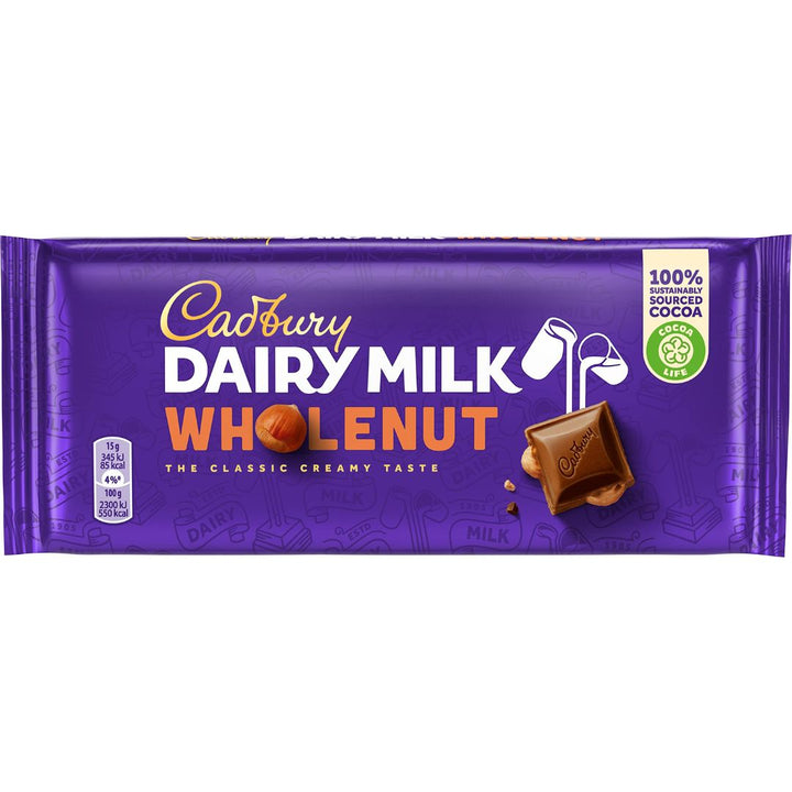 Cadbury Dairy Milk Whole Nut Chocolate Bar, 120g