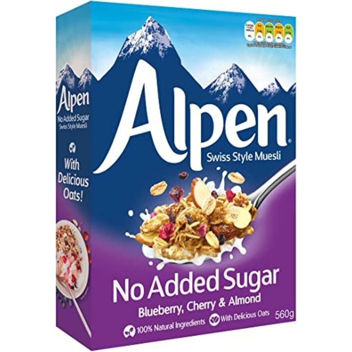 Alpen No Added Sugar Blueberry Cherry and Almond Swiss Style Muesli, 560g