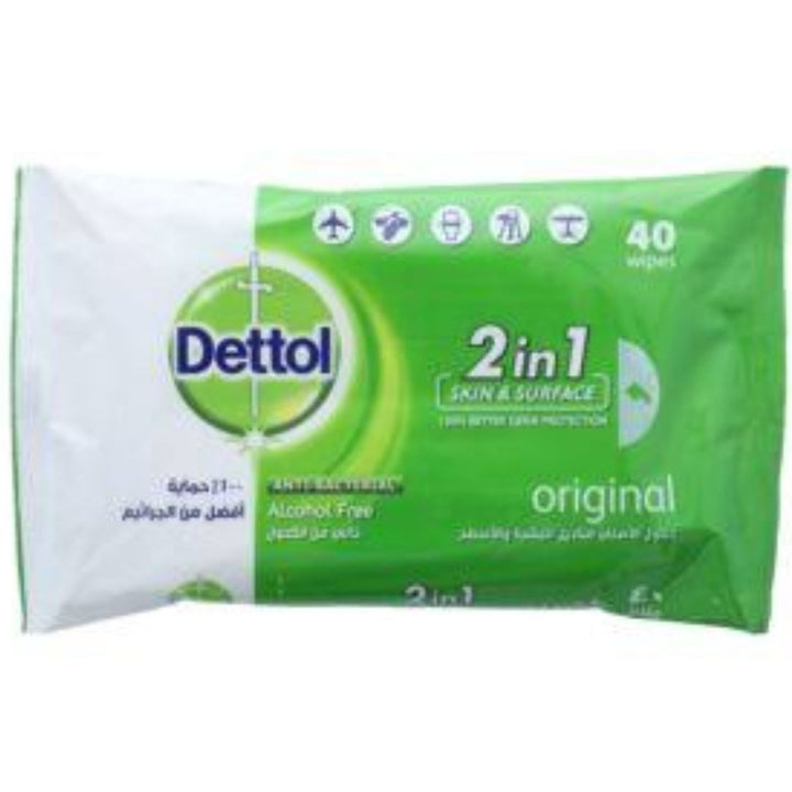 Dettol Original Antibacterial Skin And Surface Wipes, Pack Of 40