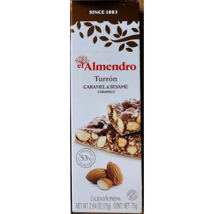 El Almendro Crunchy Almond Caramel Turron with Sesame Seeds Bar, 75g