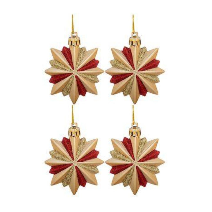 Christmas Tree Decorations Shining Star Ornaments-Red, 7cm, 4Pcs