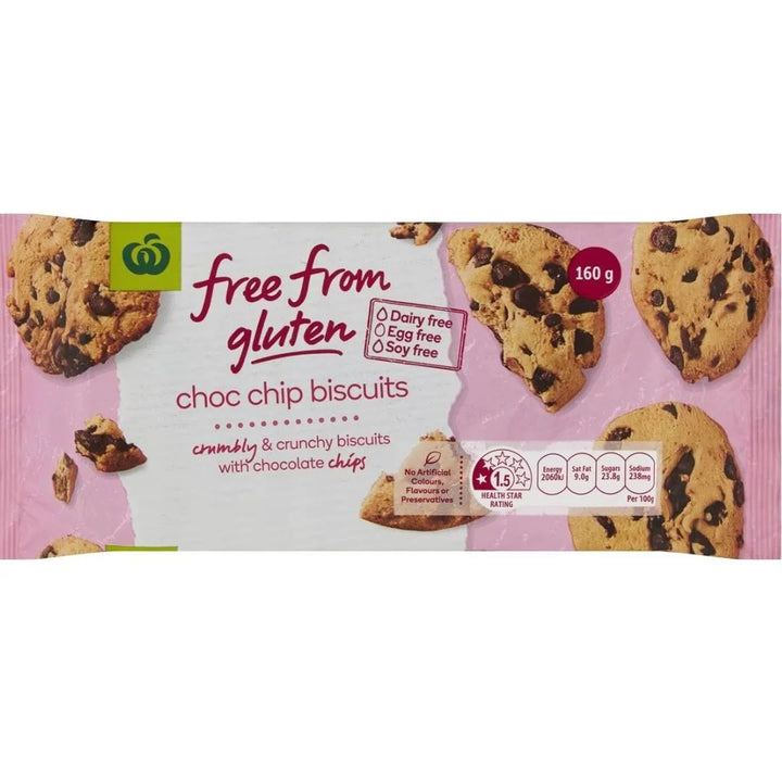 Woolworths Free From Gluten Chocolate Chip Biscuit, 160g