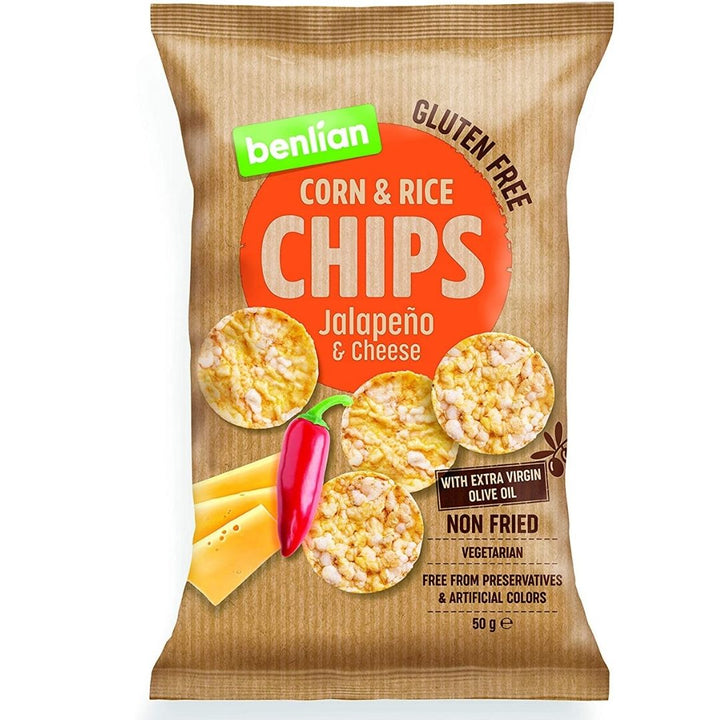 Benlian Rice & Corn Chips, Jalapeno & Cheese, 50 gm