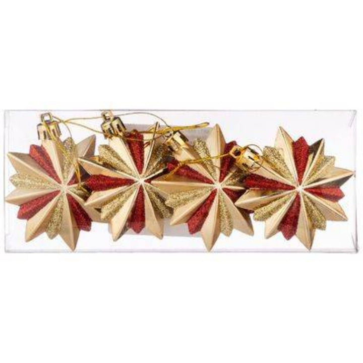 Christmas Tree Decorations Shining Star Ornaments-Red, 7cm, 4Pcs