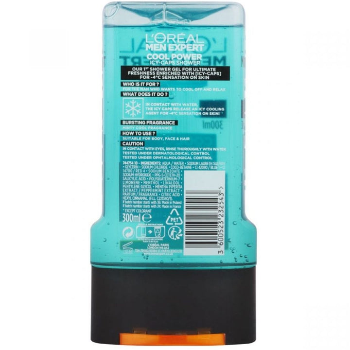 L'Oreal Mens Expert Cool Power Ultimate Freshness Icy-Caps Shower Gel, 300ml