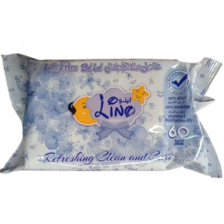 Line Refershing Clean and Care Baby Wipes Blue, 60wps