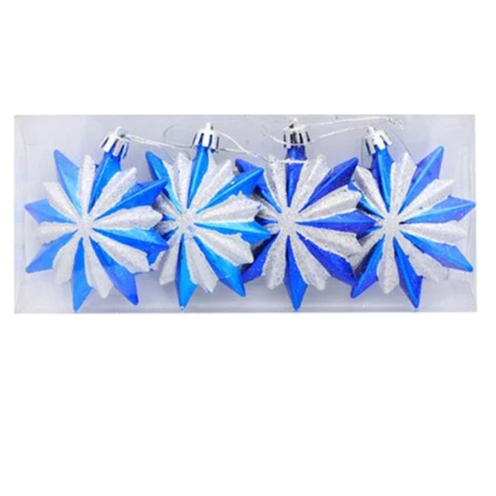 Christmas Tree Decorations Shining Star Ornaments-Blue,7cm, 4Pcs