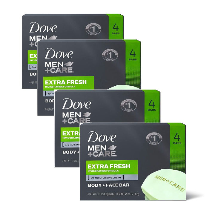 Dove Men Care Body + Face Bar Soap Extra Fresh Invigorating Formula, 4*100g